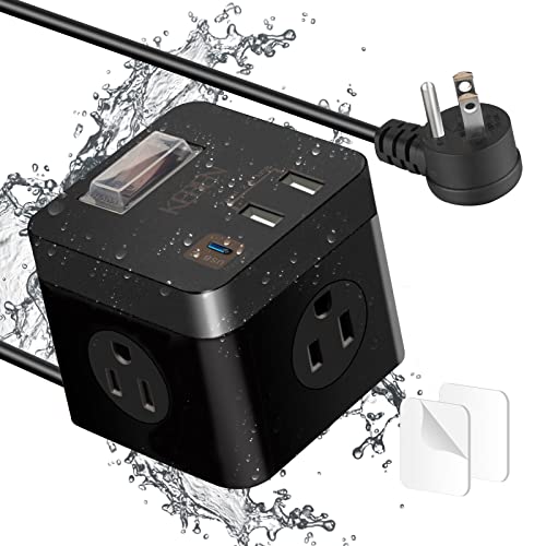 Power Strip Cube with USB C Compact for Travel, Weatherproof 5ft Extension Cord Power Bar with High-Speed Fast Charging Type C, Outdoor Surge Protector Waterproof Outlets for Cruise Ship Hotels