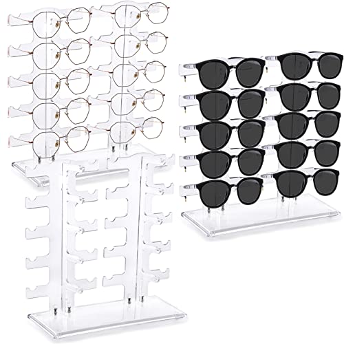 DEAYOU 3 Pack Plastic Sunglasses Rack, 6 Row 30 Pairs Eyeglasses Holder Display Stand, Transparent Eyewear Frame Riser, Glass Showcase Stand Organizer for Collection, Home, Store, 10-Pair Each Holder