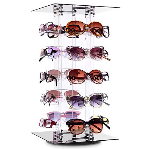 MOOCA Acrylic Rotating Sunglasses & Eyewear Holder Display Sunglasses Organizer Stands Sunglasses Rack, 20 Frames