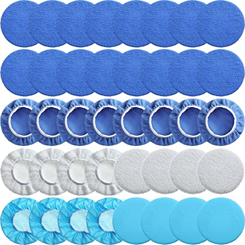 40 Pieces Buffer Pads Cover Car Polisher Bonnet Orbital Buffer Bonnets Microfiber Bonnet Waxers Bonnet Set Including 24 Microfiber 8 Plush 8 Non Woven for Polisher (5-6 Inch)