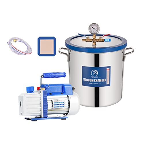 5 Gallon Tempered Glass Vacuum Chamber with 5 CFM 1/3HP Single Stage Vacuum Pump Without Oil, 19L Stainless Steel Degassing Chamber Kit, Perfect for Stabilizing Wood