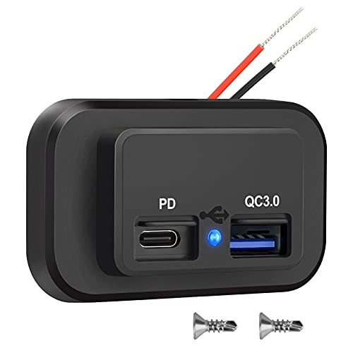 12V USB Outlet, Dual Quick Charge 3.0 12V Socket USB Charger and PD Type-C (USB C), 12V 24V USB Charger Waterproof Power Socket Adapter Car Charger Adapter for RV Marine Motorcycle Truck Golf Cart RV