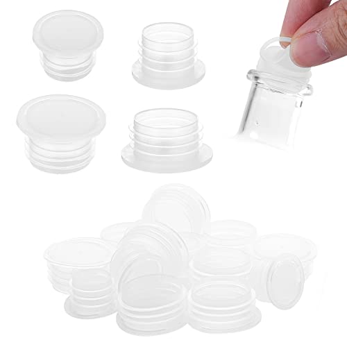 Prasacco 20 Pieces Salt and Pepper Shaker Stoppers With Pull Tab, Plastic Stoppers for Salt Pepper Shakers Salt Shaker Plug Replacement Clear Stopper for Pots Bottles Pipes (0.75 Inch /0.5 Inch)