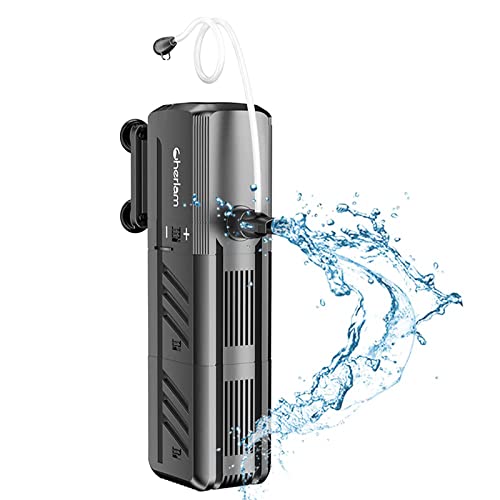 CHERLAM Submersible Aquarium Filter, 12W Internal Aquarium Filter, Adjustable Fish Tank Filter with Biological Filtration 320 GPH Water Pump for 50-150 Gal Fish Tank, Pond