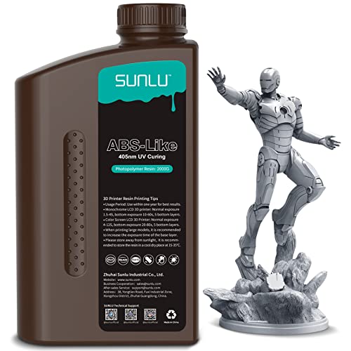 3D Printer Resin, SUNLU 2KG ABS-Like Fast Curing 3D Resin for LCD DLP SLA Resin 3D Printers, High Quality 395-405nm UV Light Curing Photopolymer Resin, Strong Non Brittle, High Precision, 2000g, Grey