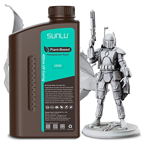 SUNLU 3D Printer Resin, Safe Plant-Based Biodegradable Resin: for LCD/DLP/SLA 3D Printing, 405nm UV Curing Polyamide Resin, Eco-Friendly, Low Shrinkage, Fast Curing Easy to Use, 1KG Grey