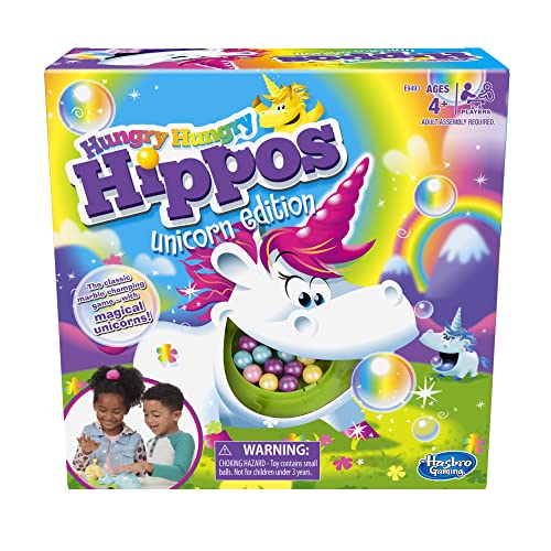 Hasbro Gaming Hungry Hippos Unicorn Edition Board/ Pre-School Game for Kids ages 4 and Up; For 2 to 4 Players