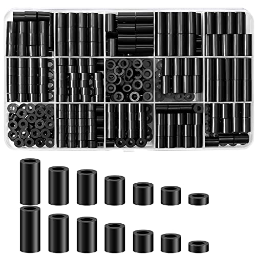 Neng-Q 550 Pcs Electrical Outlet Screw Spacers Black Nylon Round Spacer for Screws Switch and Receptacle,Plastic Standoff Screw Nut Assortment Kit Without Threaded,Hardware for M3/M4 Screws