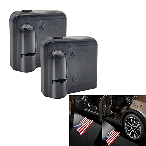 2 Pieces for American US Flag Wireless Car Door Logo Light, Projector Car Door Courtesy Light Suitable Fit for All Brands of Cars