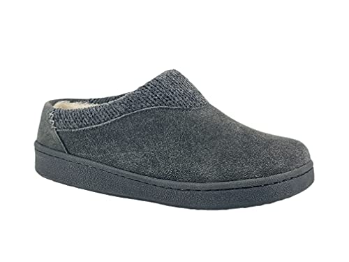 Clarks Womens Suede Slipper JMH2175 With Knit Collar - Soft Plush Faux Fur Lined - Indoor Outdoor House Slippers For Women (8 M US, Grey)