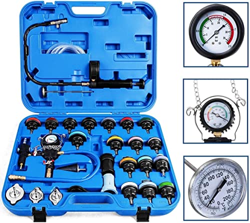 CALU LUKY 28 Pcs Universal Radiator Pressure Tester, Coolant Pressure Tester kit Vacuum Type Cooling System Tool Kit w/Carrying Case, Pressure Tester Kit,Cooling System Pressure Tester Kit