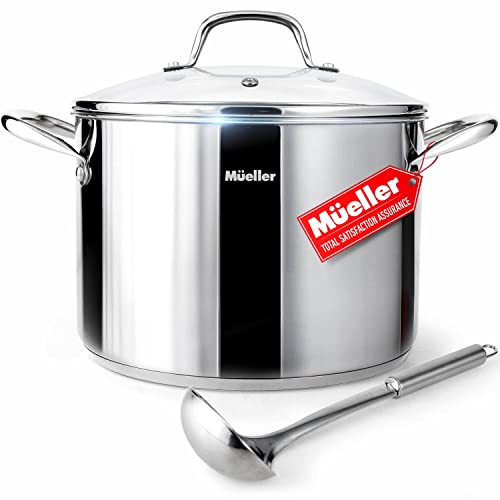 Mueller 8QT UltraClad Tri-Ply Stainless Steel Cooking Stock Pot with Lid and Ladle, Large Pot Capacity for Soup, Broth, Chili, Casserole, Stew, Induction, Oven and Dishwasher Safe Pot