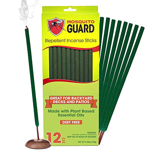 Mosquito Guard 12 Mosquito Repellent Sticks - 2.5 Hrs Protection 1ft, Plant Based Citronella Incense Sticks - Natural Mosquito Repellent Outdoor Patio