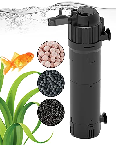 AquaMiracle Aquarium Filter True 3-Stage Filtration Fish Tank Filters Turtle Filter Internal Power Filter with Aeration/Rainfall Modes for 40-120 Gallon Aquariums, Flow Rate and Direction Adjustable