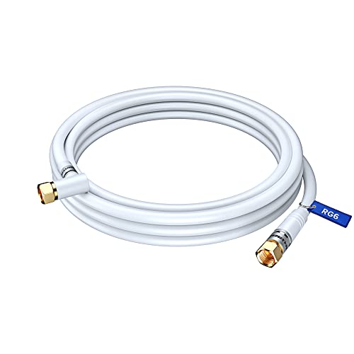 RG6 COAXIAL Cable with 90-Degree Angled Connector - 10ft / White / 5 Pack - Triple Shielded, Non-Oxygen Copper Cable Wire for TV, Internet & More - Flexible Coax Cable Cord