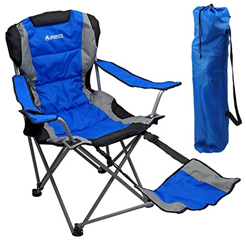 Outdoor Quad Camping Chair - Lightweight, Portable Folding Design - Adjustable Footrest, Cup Holder, Storage Carrying Bag  Durable Material, Steel Frame - by GigaTent