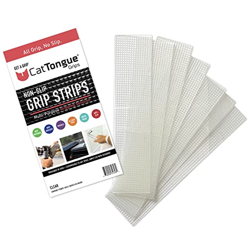 Non-Abrasive Grip Tape Strips by CatTongue - Heavy Duty Waterproof Non Slip Strips for Indoor & Outdoor Use - Thousands of Grippy Uses: Furniture, Bathtubs, Frames, Gaming and More! (Clear)