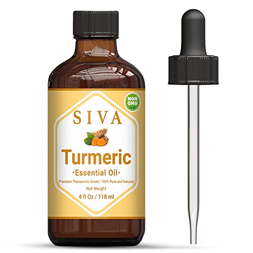 Siva Turmeric Essential Oil 4 Oz with Premium Glass Dropper  100% Pure, Natural, Undiluted & Therapeutic Grade, Great for Nourished Skin & Hair, Diffuser, Aromatherapy, Massage, DIY Soap & Candle