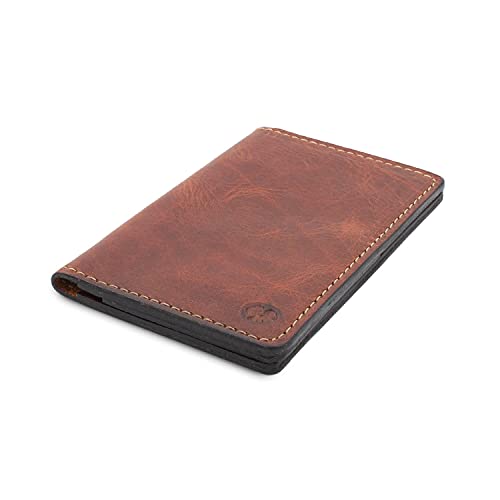 Leather Passport Holder for Men | Made in USA | 3.5" x 5.5" Field Notes Cover | Tobacco Snakebite