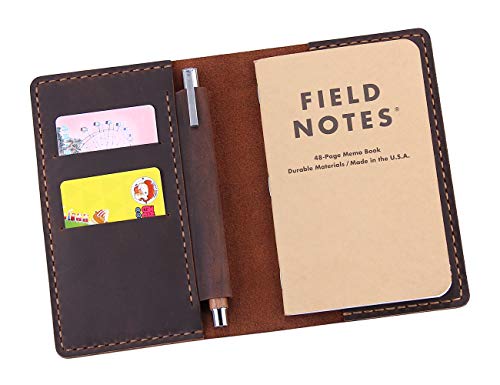 Leather Notebook Cover for Field Notes, Handmade Journal Cover for Moleskine Cahier Journal, Leather Cover with Pen Holder fits 3.5" x 5.5" Pocket Notebook - Coffee