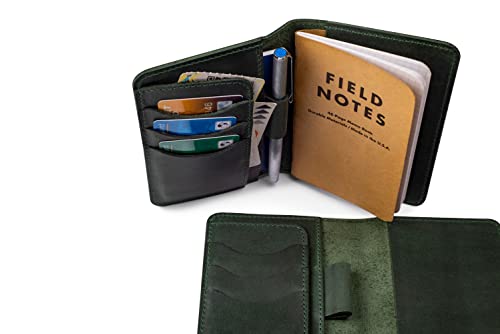 Leather Journal Cover for Moleskine Cahier Notebook Pocket size with pen holder 3.5" x 5.5" Personalized Refillable Cover Compatible with Field Notes