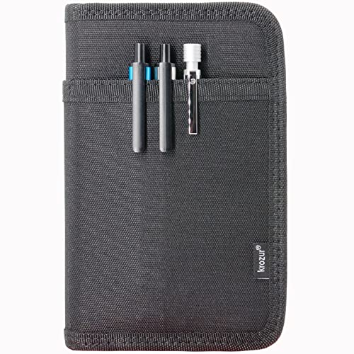 Krozur Field Notes Notebooks Cover 3.5 x.5.5 Pocket Notebook Cover with Pen Holder, Zipper Field Journal Planner Sketchbook Cover for 3.5 x 5.5 Moleskine Cahier, Water Resistant, Black