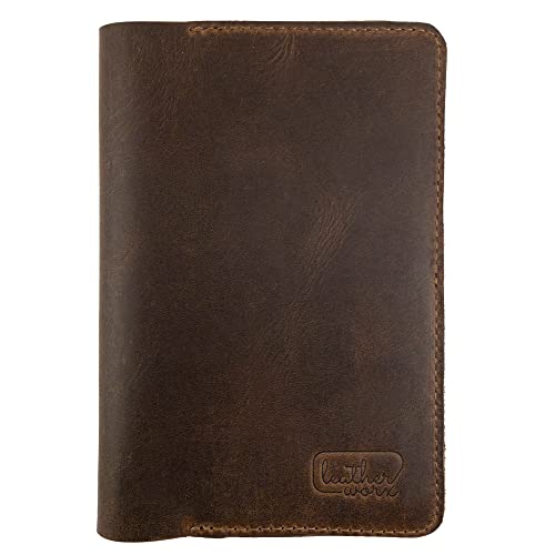 Leather Worx, Field Notes Cover (3.5 x 5.5 in.) with Card and Pen Holder Handmade from Full Grain Leather (Notebook Not Included) - Protective Storage for Journal or Notebook - Bourbon Brown