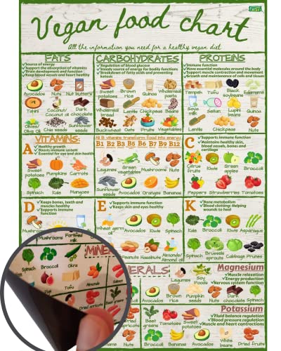 Vegan Healthy Food Chart Guide - Informative Nutrition Vitamins Minerals Magnetic Fridge Chart - Stylish Colourful Water Resistant Kitchen Guide Magnet