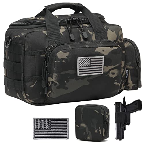 DBTAC Gun Range Bag Small | Tactical 2x Pistol Shooting Range Duffle Bag with Lockable Zipper for Handguns and Ammo, Black Camo