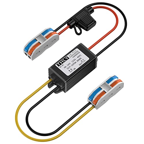 24V to 12V Converter with Fuse Waterproof and Wire Terminal Block, More Safe 18V to 12V Step Down Converter 5A 60W, DC to DC Converter for Golf Cart Light Truck Vehicle Boat (Accept DC 15-40V Inputs)