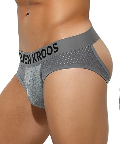 Arjen Kroos Men's Jockstrap Underwear Mesh Athletic Supporter Cotton Jock Strap Briefs,GREY-AK2150,Large