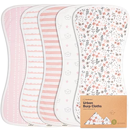 5-Pack Organic Burp Cloths for Baby Boys and Girls - Ultra Absorbent Burping Cloth, Burp Clothes, Newborn Towel - Milk Spit Up Rags - Burpy Cloth Bib for Unisex, Boy, Girl - Burp Cloths (Sweet Charm)