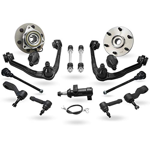 Detroit Axle - 4WD Front Wheel Bearing & Hub + Control Arm w/Ball Joints Suspension Kit Replacement for Silverado Sierra Suburban Yukon XL Avalanche 1500 Tahoe Escalade - 15pc Set