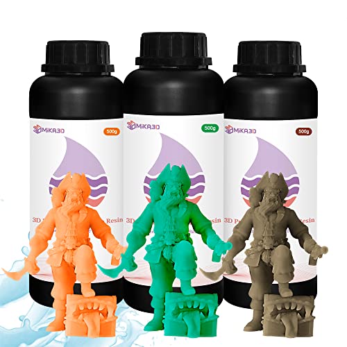 Mika3D Soft Flexible Rubber-Like UV-Curing 3D Resin Bundle, High Elongation at Break High Resilience 3D Photopolymer for LCD DLP 3D Printing, Orange/Green/Brown 3 Bottles Packed, Total 1.5kgs 3D Resin