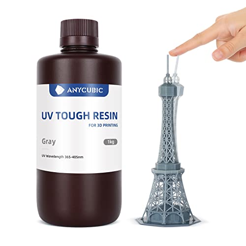 ANYCUBIC Tough Resin, 3D Printer Resin with High Precision and High Toughness, 365-405nm Fast Curing 3D Resin for 4K 8K LCD/DLP/SLA 3D Printing (Grey, 1kg)