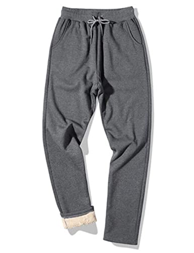 Flygo Men's Warm Fleece Pants Sherpa Lined Sweatpants Winter Active Track Joggers Pants(rkGrey-L)