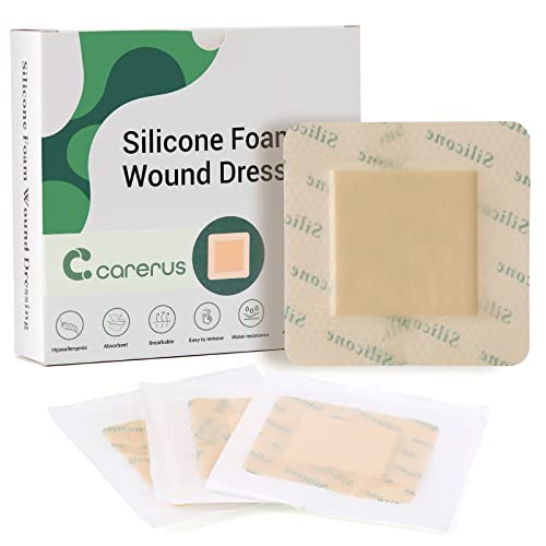 Silicone Foam Dressing with Border 4" x 4", 10 Pack, Waterproof Wound Dressing Silicone Bandages for Larger Wounds, Bed Sore, Pressure Sore, Leg Ulcer, Diabetic Ulcer