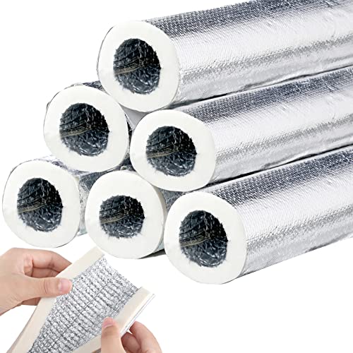 6 Pcs Pipe Insulation Foam Tube Self Adhesive Pipe Insulation Wrap Freezing Aluminum Foil Pipe Insulated Foam Protection 15mm Thick, 1.3ft for Outdoor Solar Air Conditioning Hot Water Pipe (22mm)
