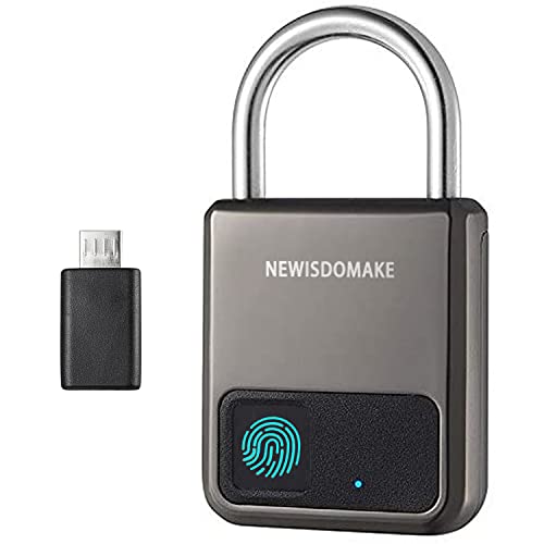 Fingerprint Padlock, Smart Padlock with USB Charging Support, Fingerprint Lock, Biometric Lock Suitable for Luggage, Bookcase, Suitcase, Backpack, Bike, School Locker, Gym Locker Lock(Gray)