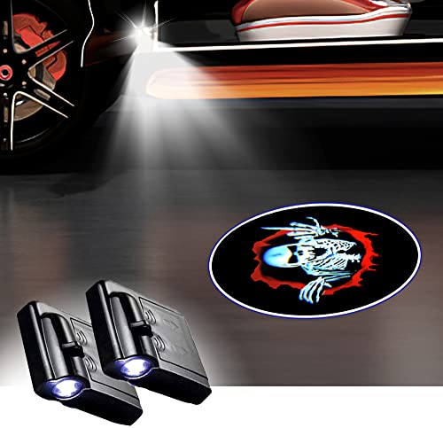 GUOO Car Door Lights Logo Projector Skull Skeleton Universal Wireless Car Door Led Projector Lights Car Door Welcome Logo Projector Lights for All Car Models(2PCS Skull Skeleton)