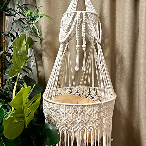 TOYAFUN Macrame Cat Hammock Hanging Cat Bed - Boho Wall Hanging Cat Hammock for Indoor Outdoor Home Decor, Pet Cat Swing Bed for Sleeping, Playing and Lounging