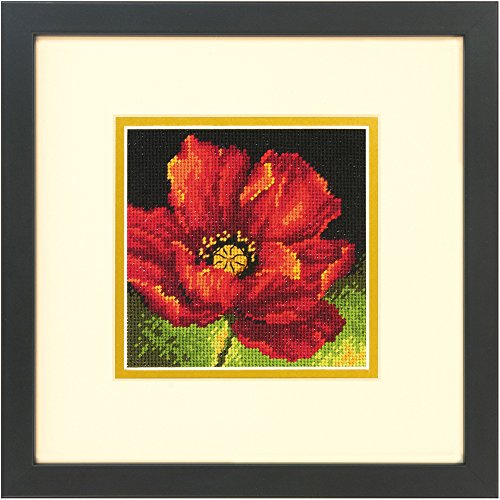 Dimensions Floral Red Poppy Pattern Needlepoint Kit, 5'' x 5''