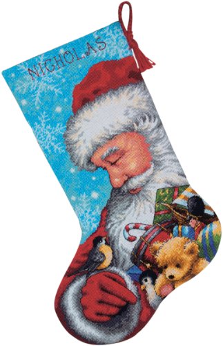 Dimensions Needlepoint Santa and Toys Personalized Christmas Stocking Kit, Printed 14 Mesh Canvas, 16''