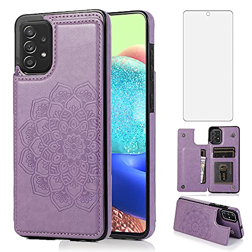 NKECXKJ Design for Samsung Galaxy A52 4G/5G Wallet Case,PU Leather Phone Case with Screen Protector Card Holder,Stand Shockproof Flip Protective Cover for Galaxya525g Women Grls 6.5 inch Purple