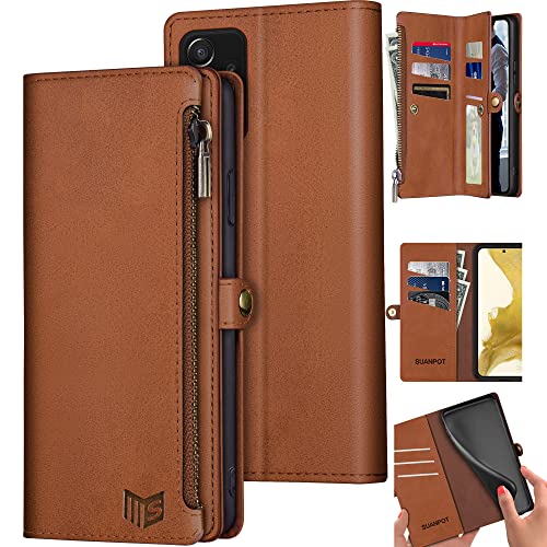 SUANPOT for Samsung Galaxy A52/A52S Wallet case RFID Blocking9 Card SlotPocket,Credit Card Holder Flip Folio Book PU Leather Shockproof Cover Women Men for Samsung A52 Phone case (Light Brown)