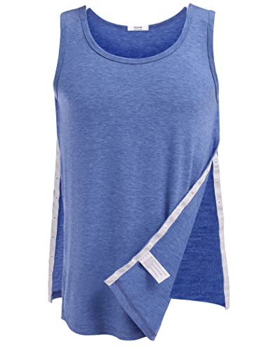 Deyeek Unisex Shoulder & Side Full Snap-Access Sweat Tank Tops Men's/Women's Tearaway Post Shoulder Surgery Recovery Shirts Blue