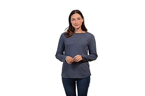 MAI Post Shoulder Surgery Shirts | Chemo Clothing | Women Long Sleeve Shirt | Easy Snaps on Shirt Sides and Full Arm Opening | Soft Fabric | Dialysis Clothing Heather Blue | Adaptive Clothing