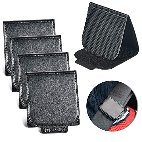 Car Seat Belt Adjuster, 4 Pack Premium PU Leather Seatbelt Clip for Vehicle Automobile Comfort Universal Shoulder Neck Strap Positioner for Adults (Black)