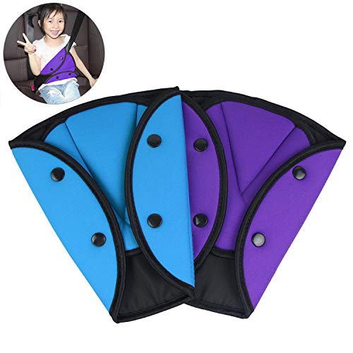 AK KYC 2 Pack Seatbelt Adjuster for Kids Car Child Seatbelt Adjusters Belt Cover Strap Protector Pad for Children Baby Adult Shoulder Neck Safety Triangle Positioner Purple + Blue