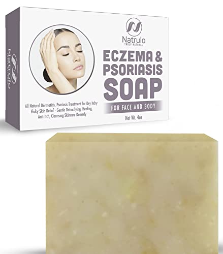 Eczema Soap Bar for Face and Body  All Natural Dermatitis, Psoriasis Treatment for Dry Itchy Flaky Skin Relief  Gentle Detoxifying, Healing, Anti-Itch, Cleansing Skincare Remedy  4 oz Eczema Soap Bar Made in USA